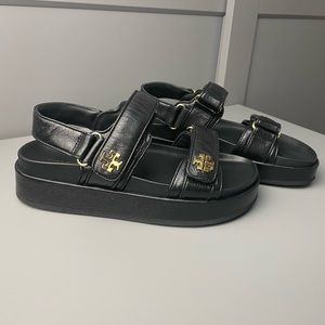 Tory Burch Kira Leather Platform Sandals Black Size 7 ½ serial # 144328